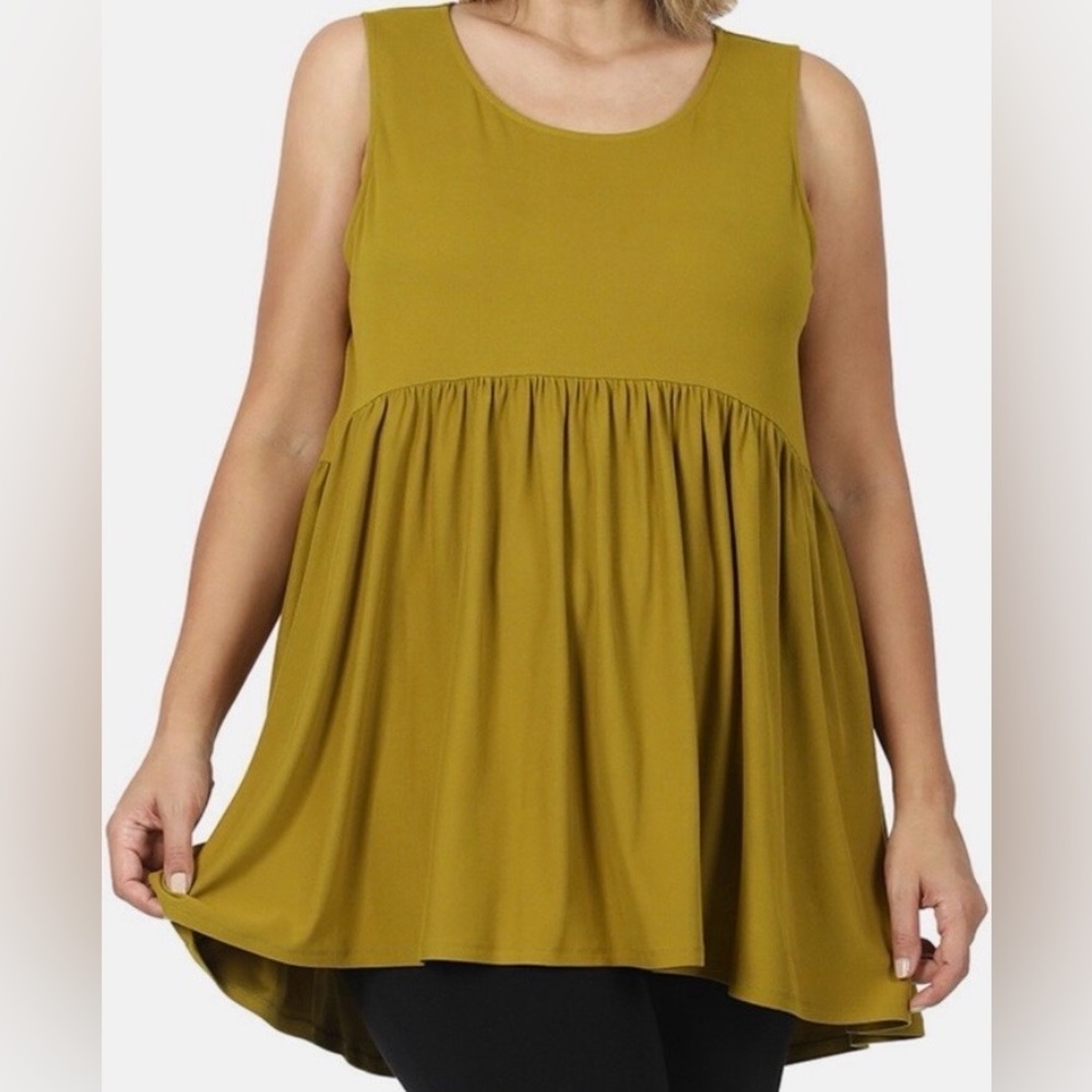 Zenana Outfitters Olive Mustard Sleeveless Peplum Tank Top new in package - Picture 4 of 4